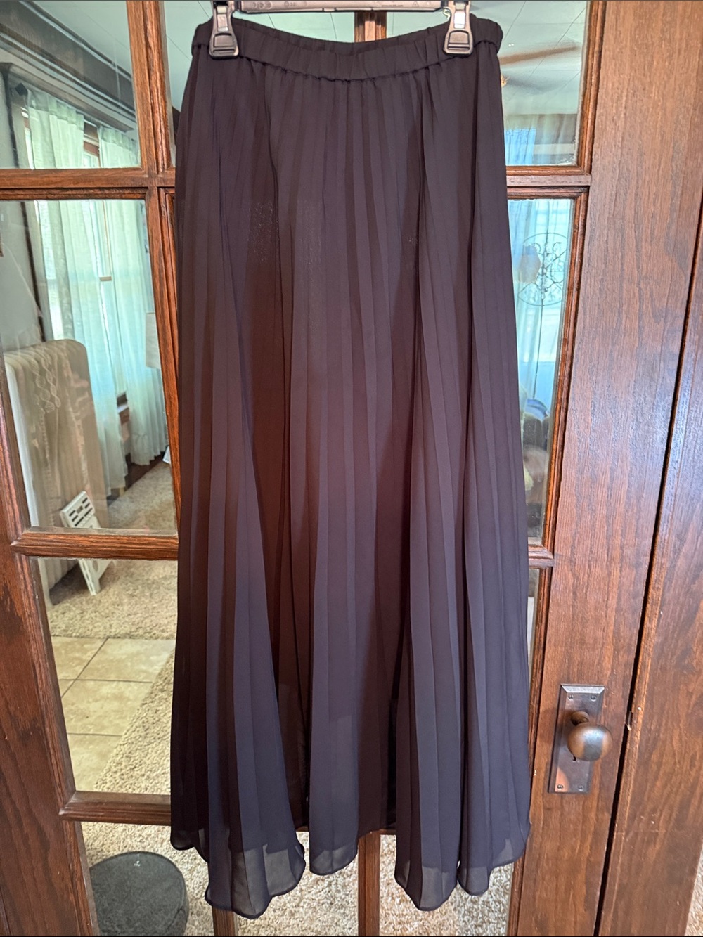 NY Collection Black Pleated Maxi Skirt Elastic Waist Chiffon Flowy Small